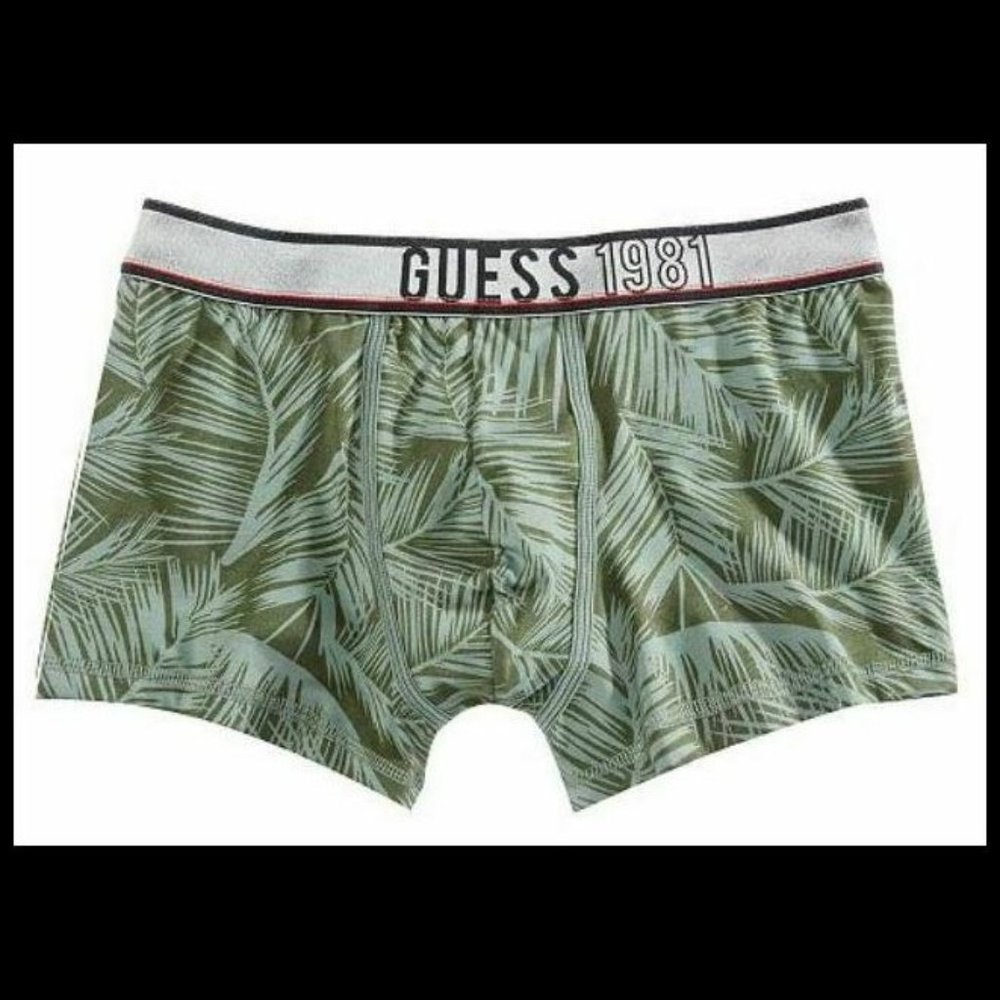 GUESS Mens Cotton Stretch Jungle Print Boxer Trunk